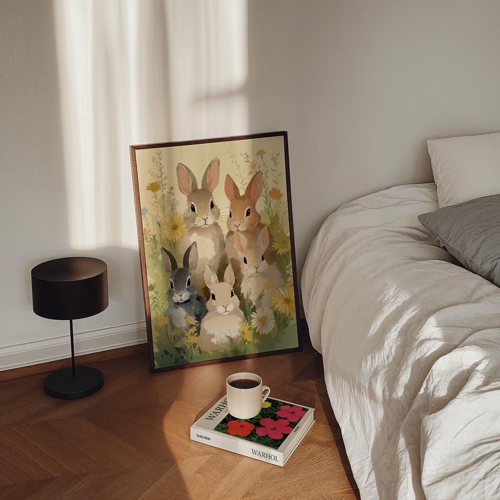 Vrolijke Konijntjes in Bloementuin Poster-WallArtistic