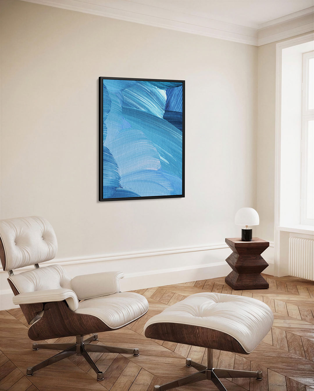 Dynamische blauwe strokes Kunstwerk