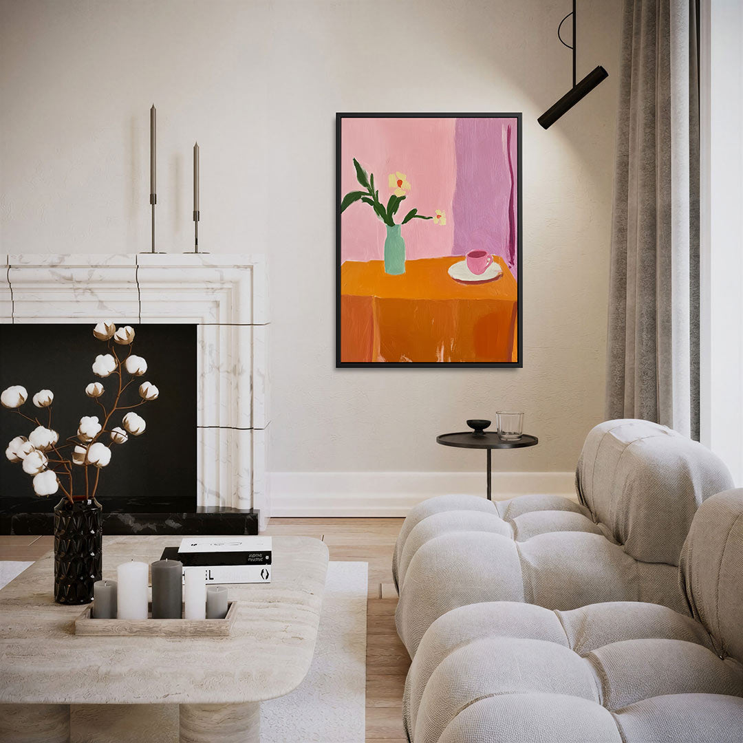 Kleurrijke bloem en kopje Kunstwerk
