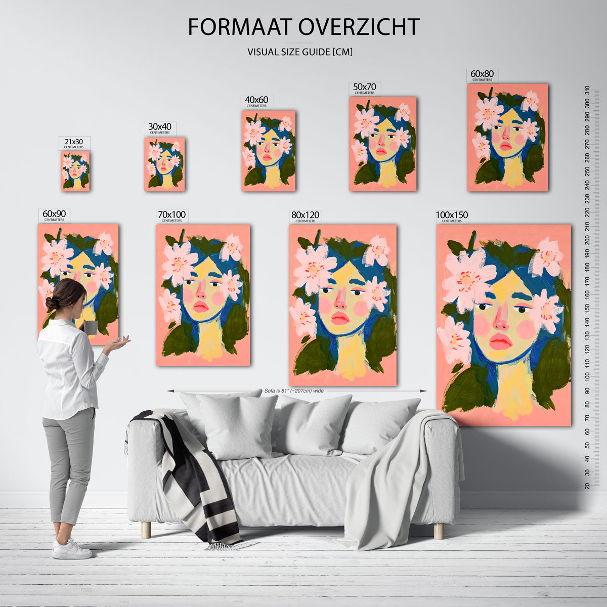 Bloemen en gezicht Poster
