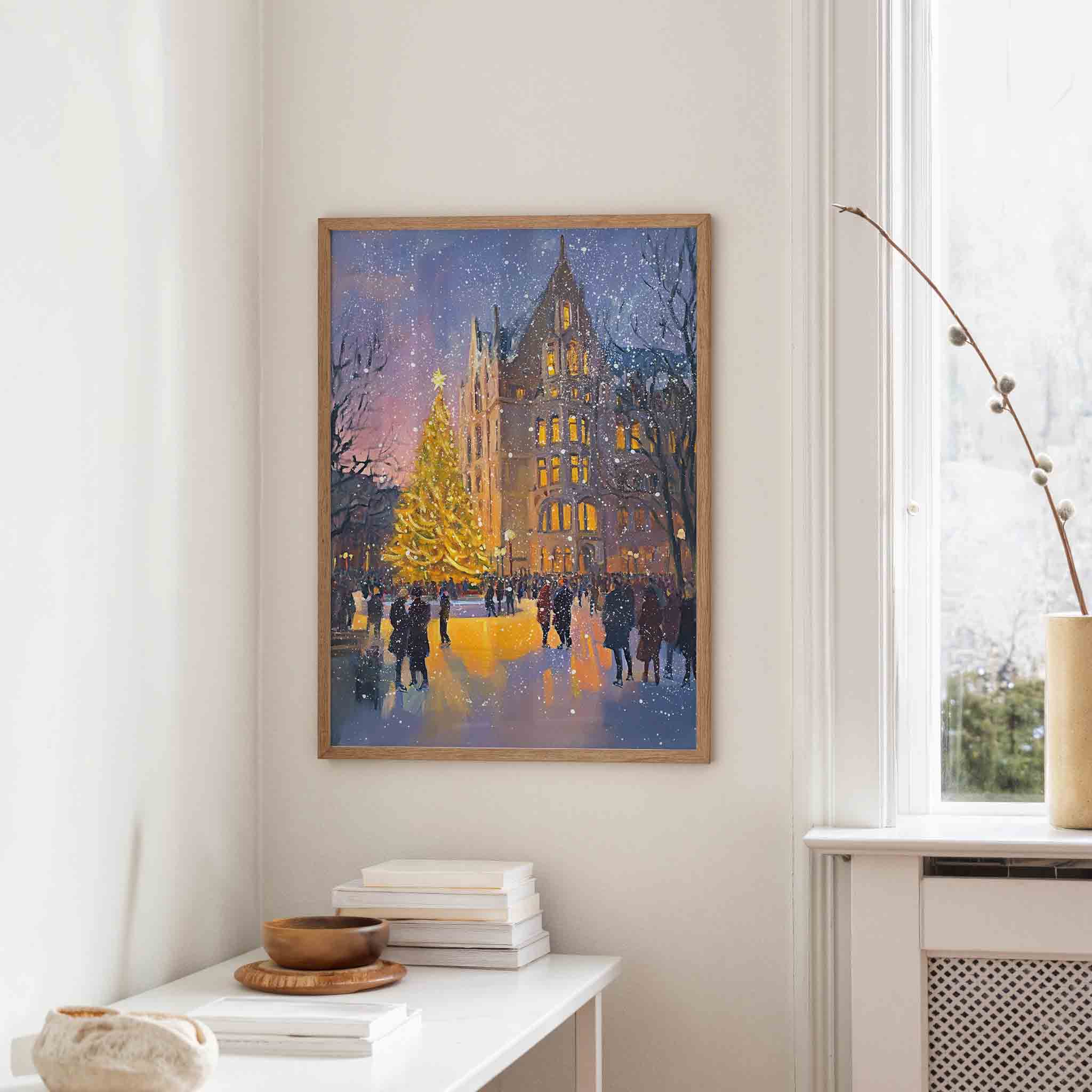 Kerstboom en gebouw Poster