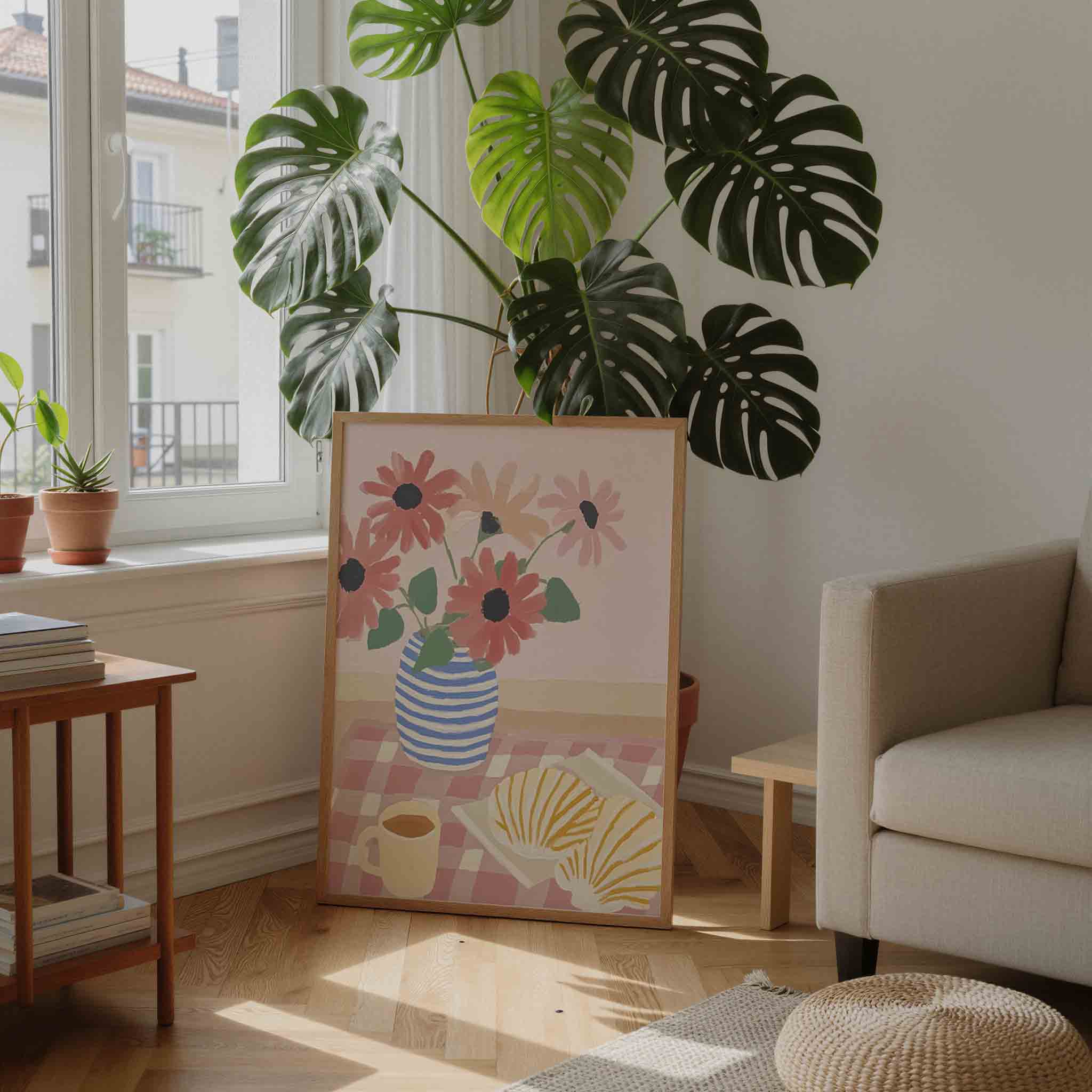 Bloemen en ontbijt Poster
