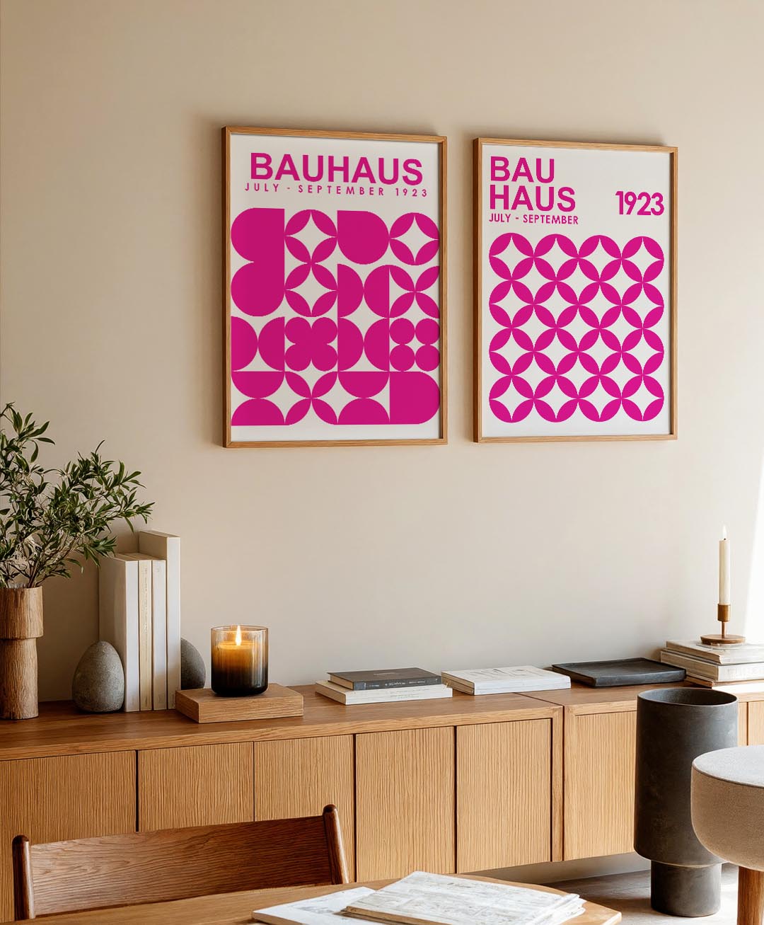 Vormenspel in roze Posterset