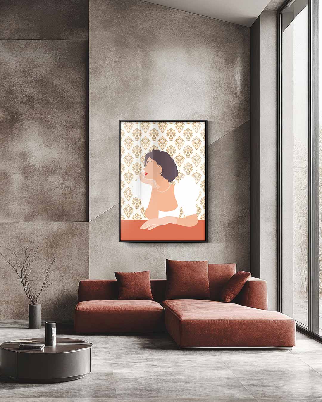 Dromerige Retro Dame Kunstwerk-canvas-dibond-plexiglas-wanddecoratie-WallArtistic