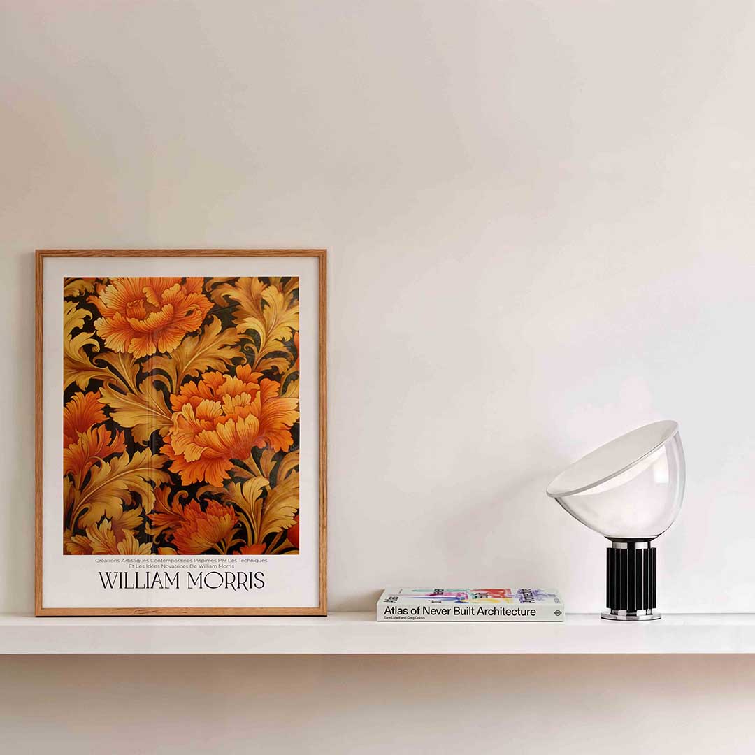 Bloemmotief met oranje en goud Poster