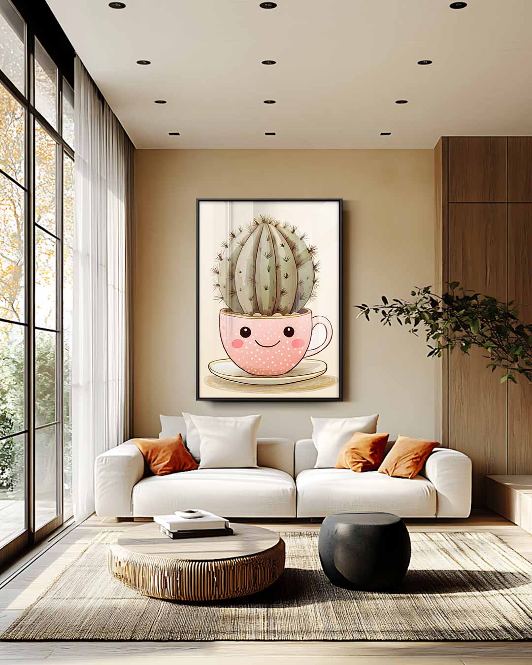 Vrolijke Cactus Kopje Kunstwerk-canvas-dibond-plexiglas-wanddecoratie-WallArtistic