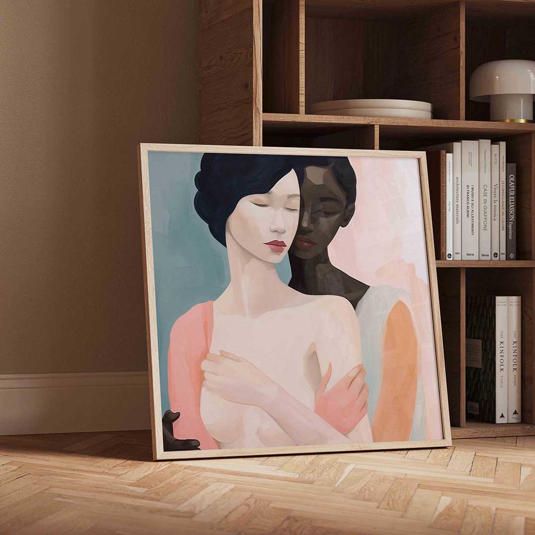 Twee figuren omhelzing Poster
