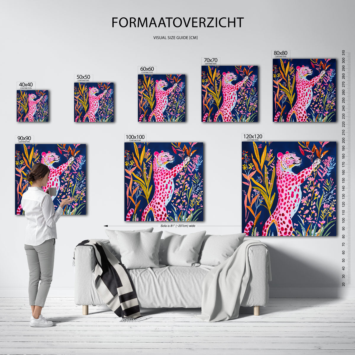 Roze luipaard met bloemen Poster