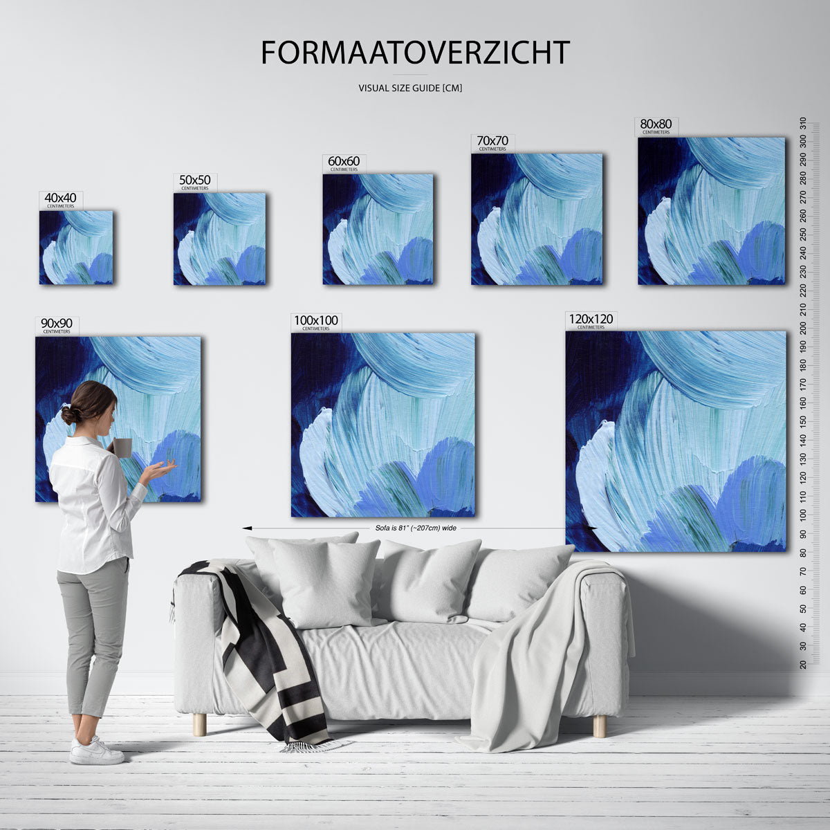 Blauwe penseelstreken Poster