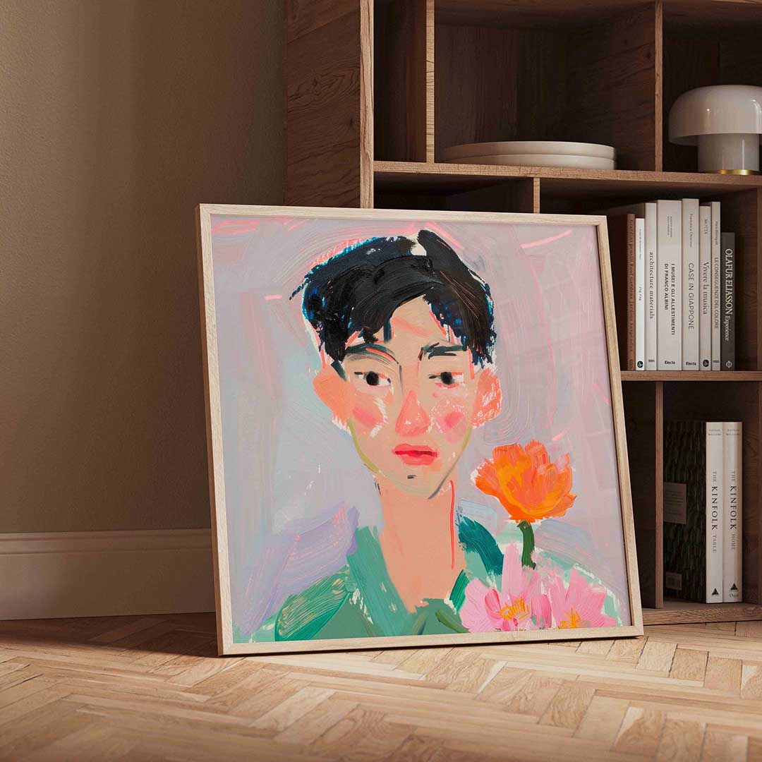 Portret met bloemen Poster