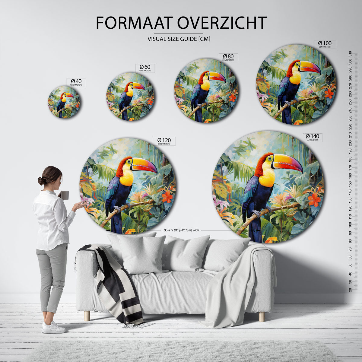 Toekan in tropische omgeving Muurcirkel