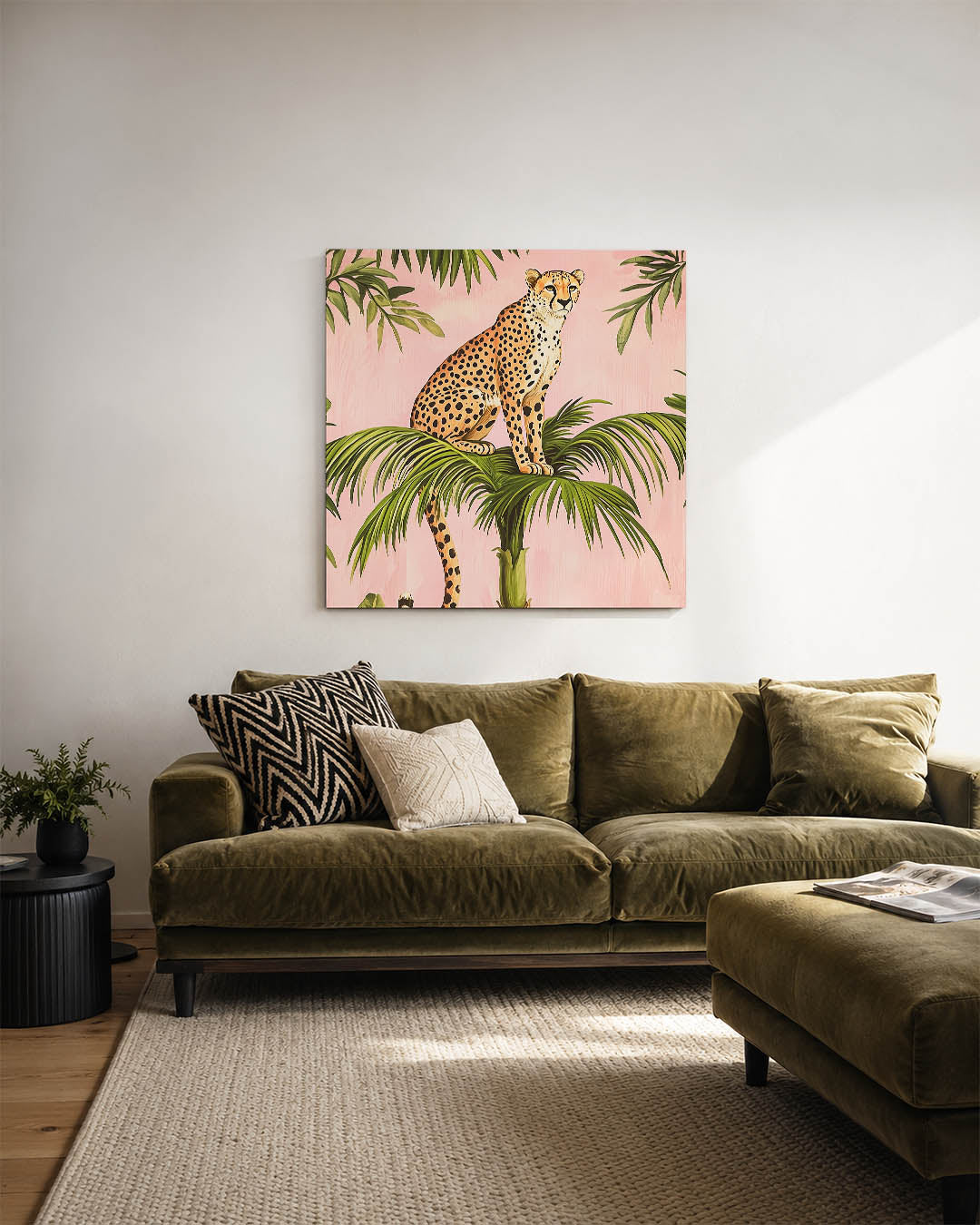 Luipaard op palm Kunstwerk