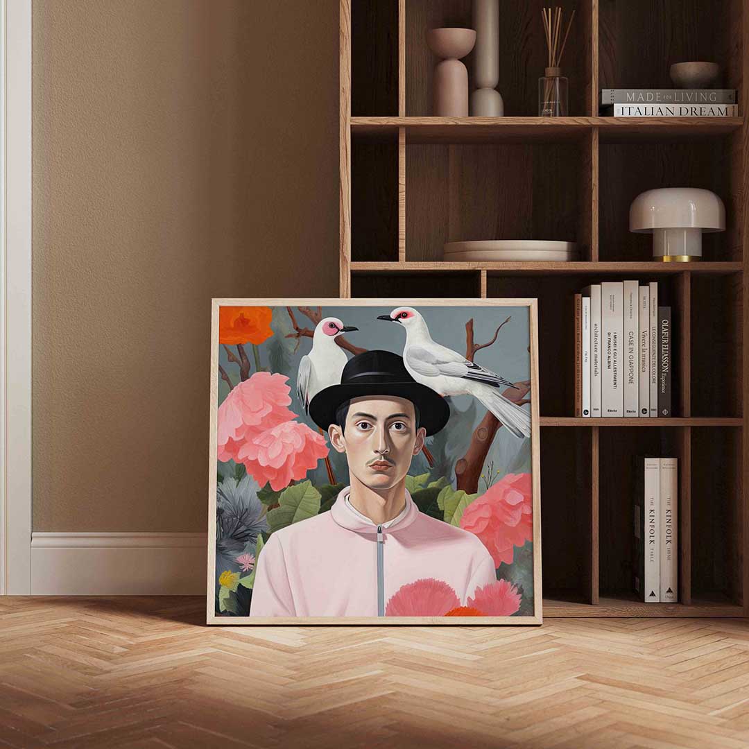 Man met vogels en bloemen Poster