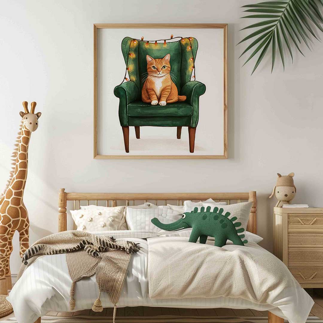 Kat op groene stoel Poster
