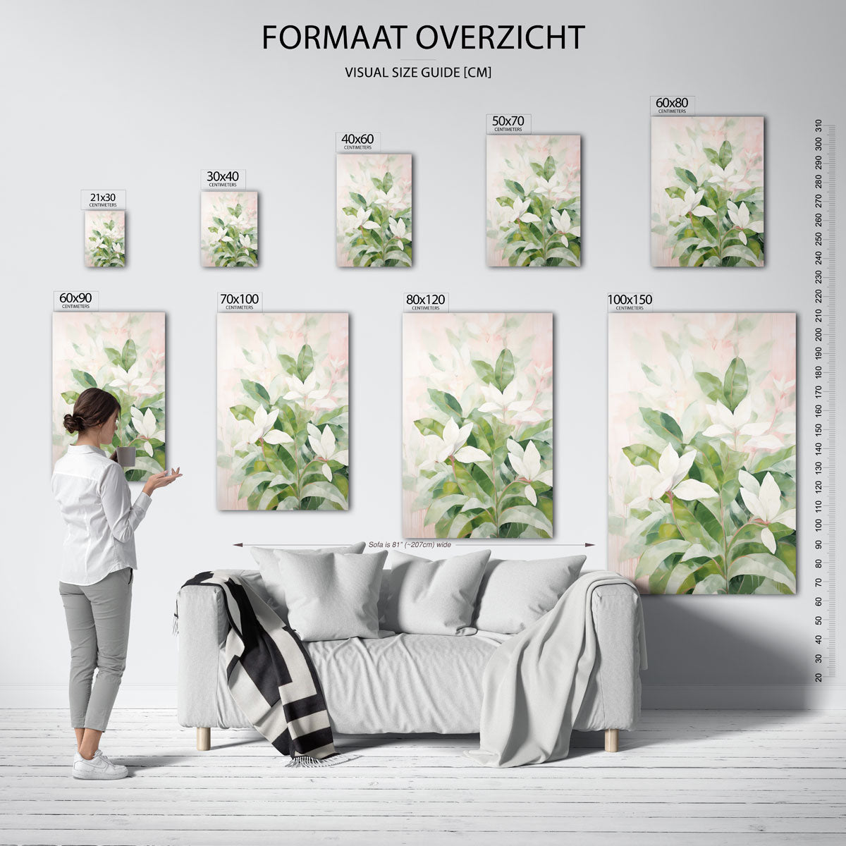 Witte bloemen en groene bladeren Poster