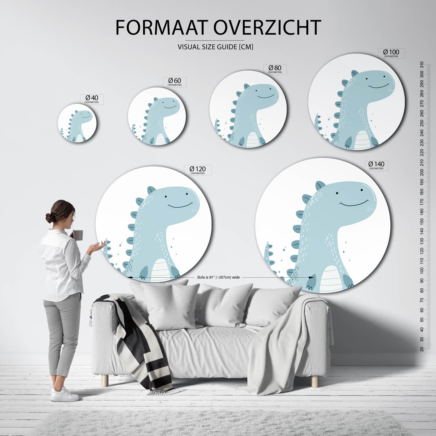 Blauwe dinosaurus Muurcirkel