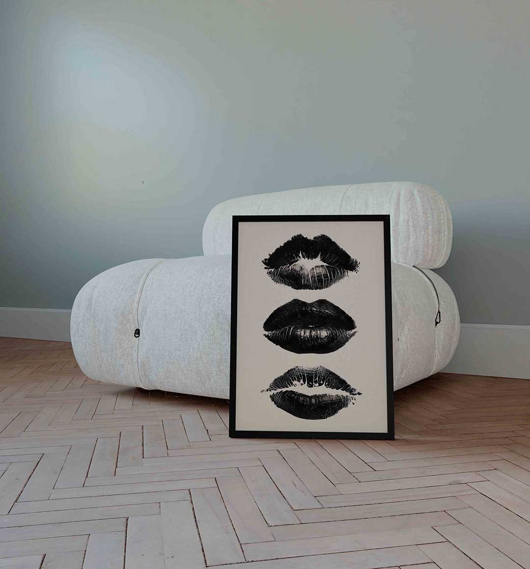 Drie zwarte lipafdrukken Poster