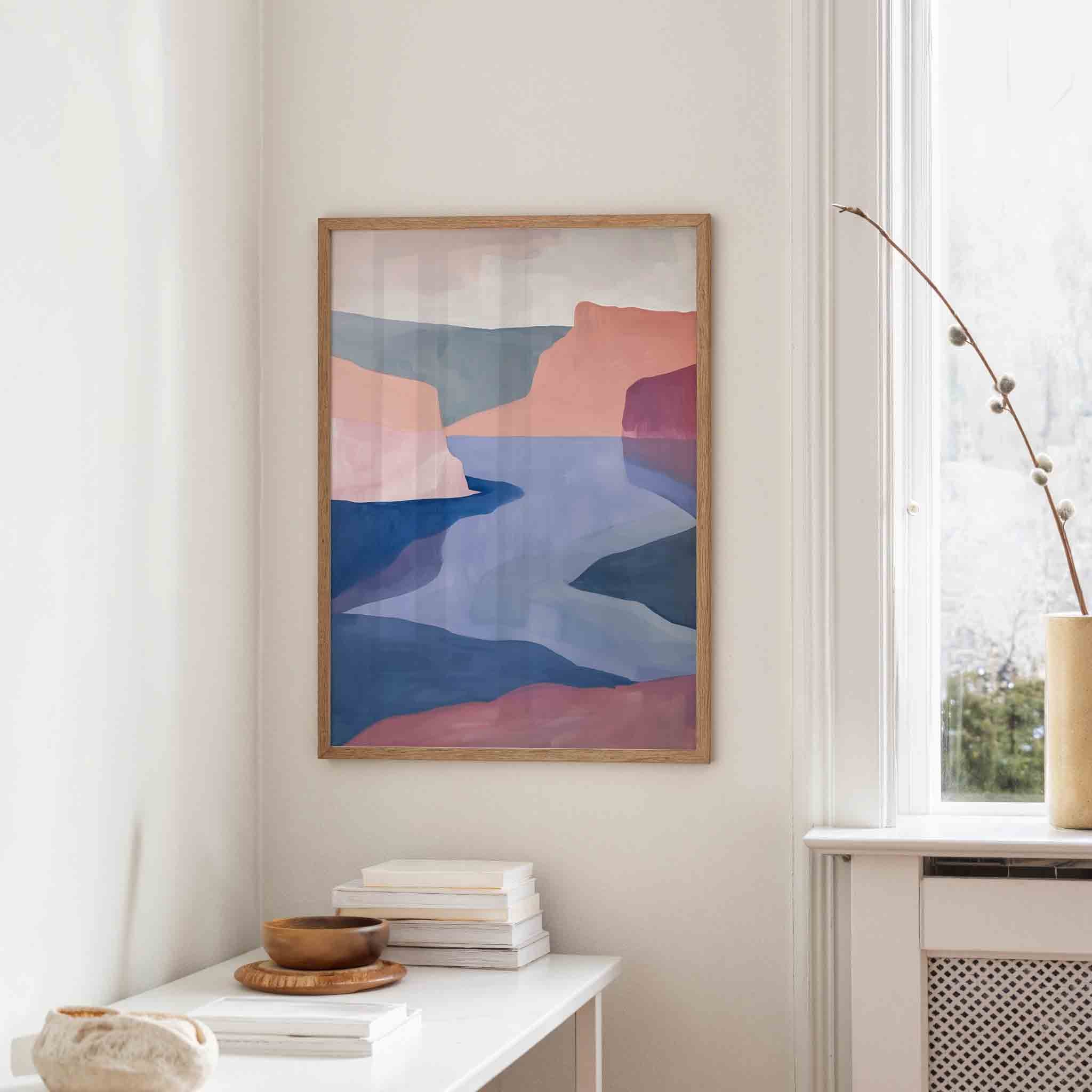 Landschap met blauwe en roze tinten Poster