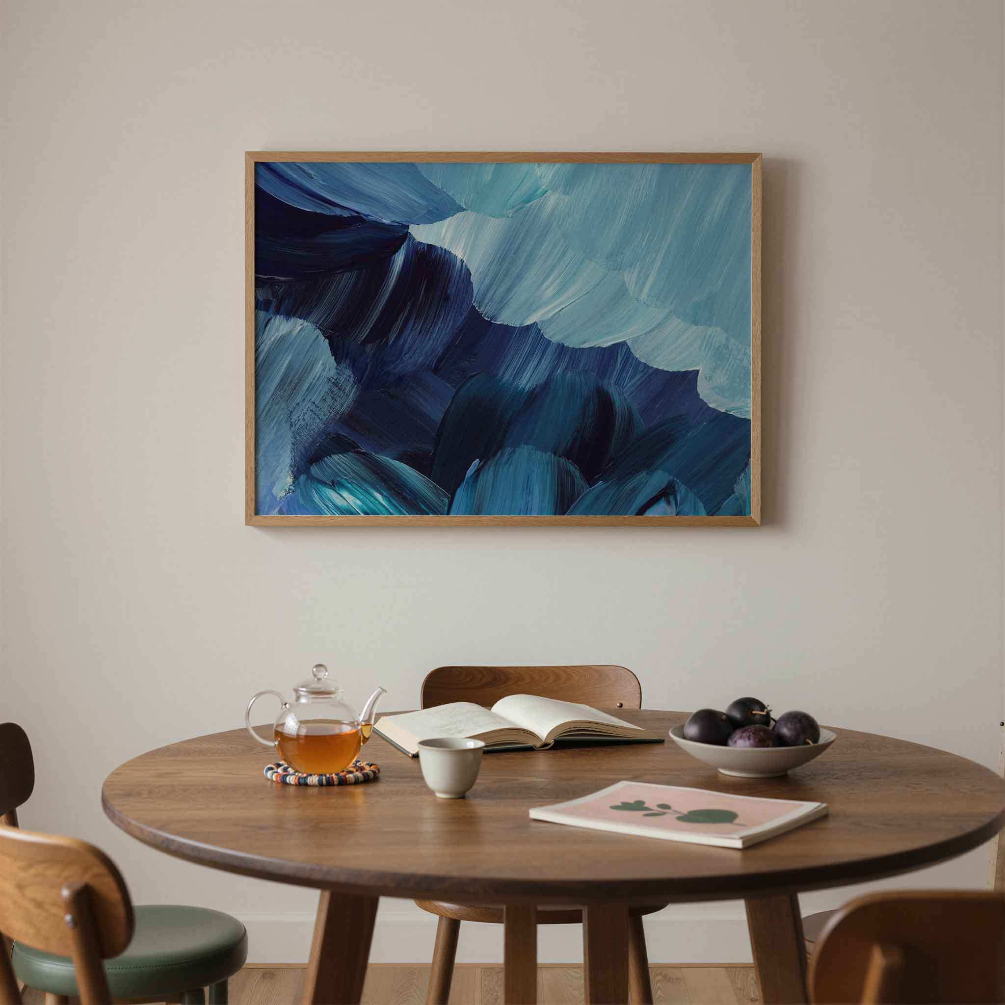 Blauwe penseelstreken Poster