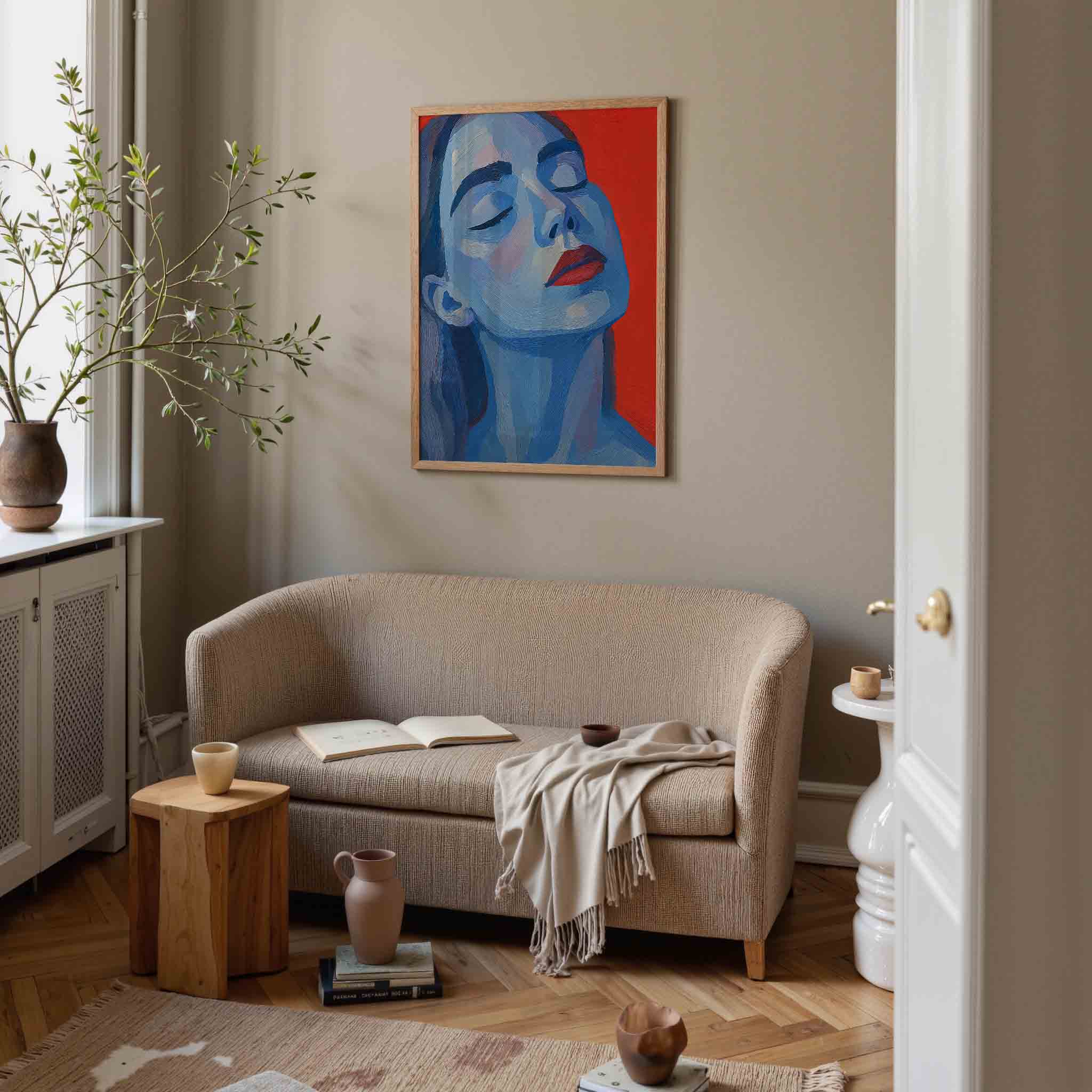 Blauw gezicht Poster