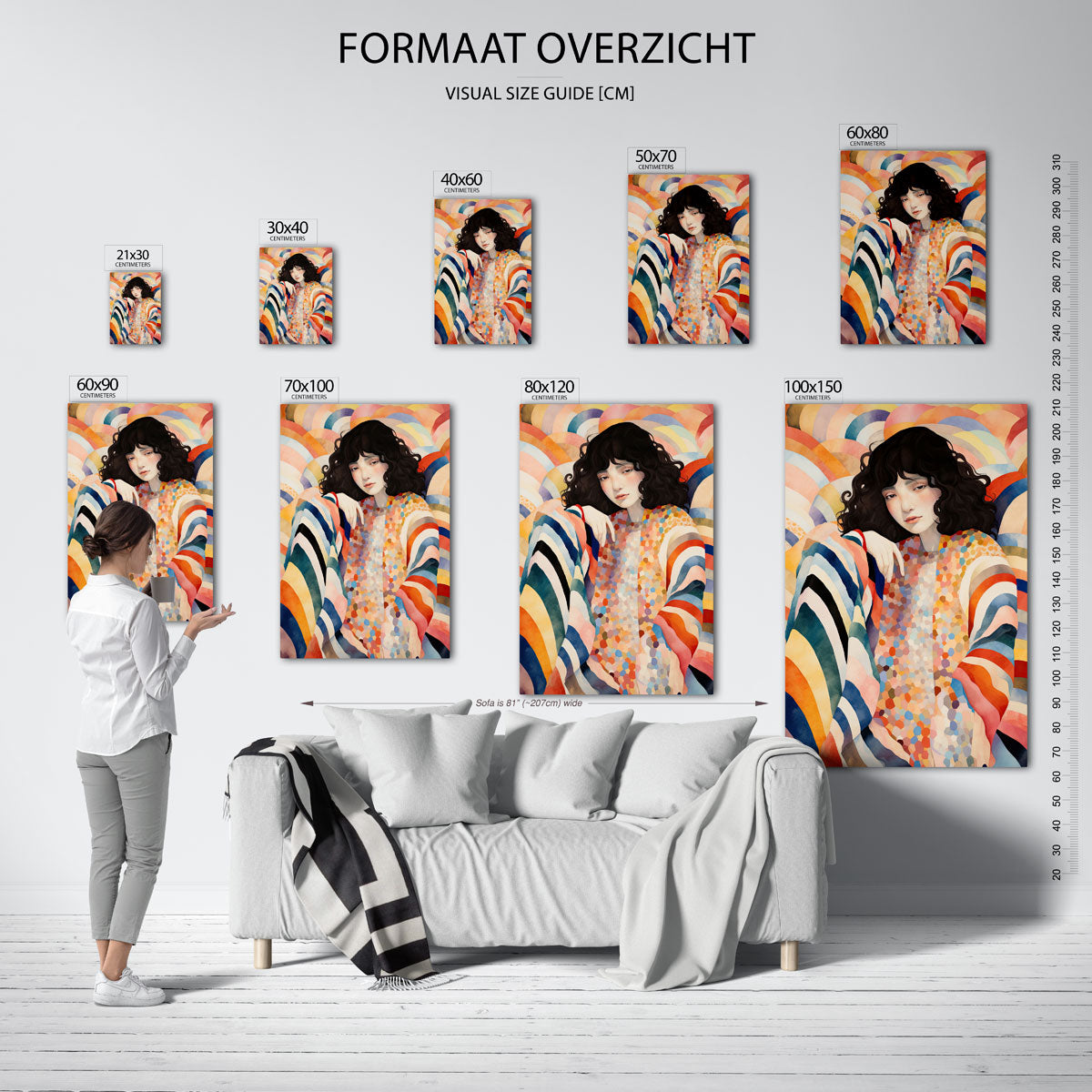 Vrouw met kleurrijke achtergrond Poster