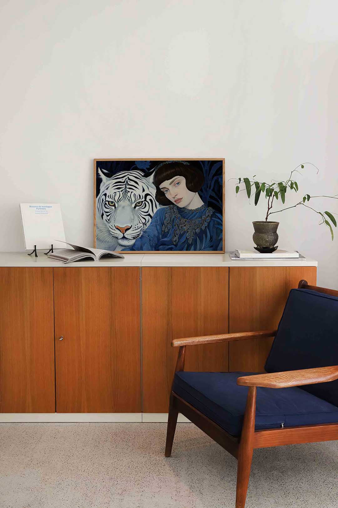 Witte tijger en vrouw Poster