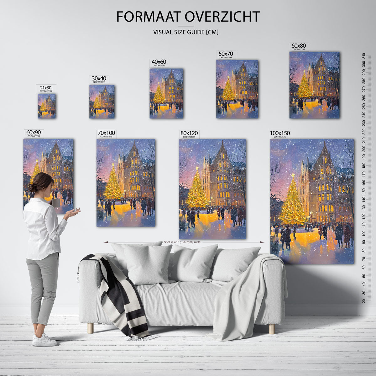 Kerstboom en gebouw Poster