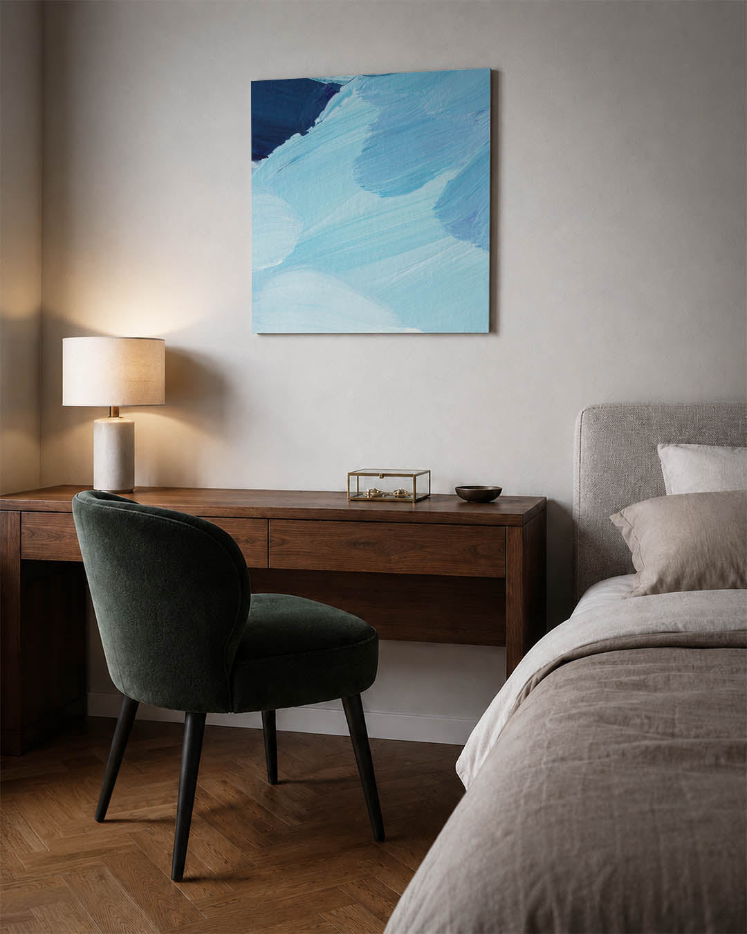 Dynamische blauwe vormen Kunstwerk