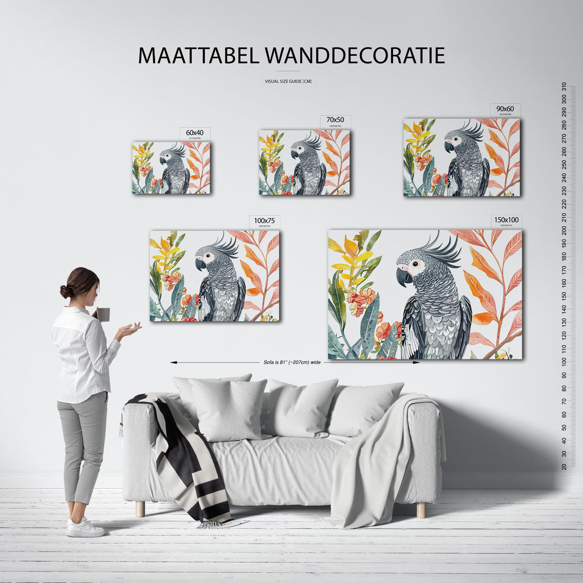 Papegaai en bladeren Kunstwerk
