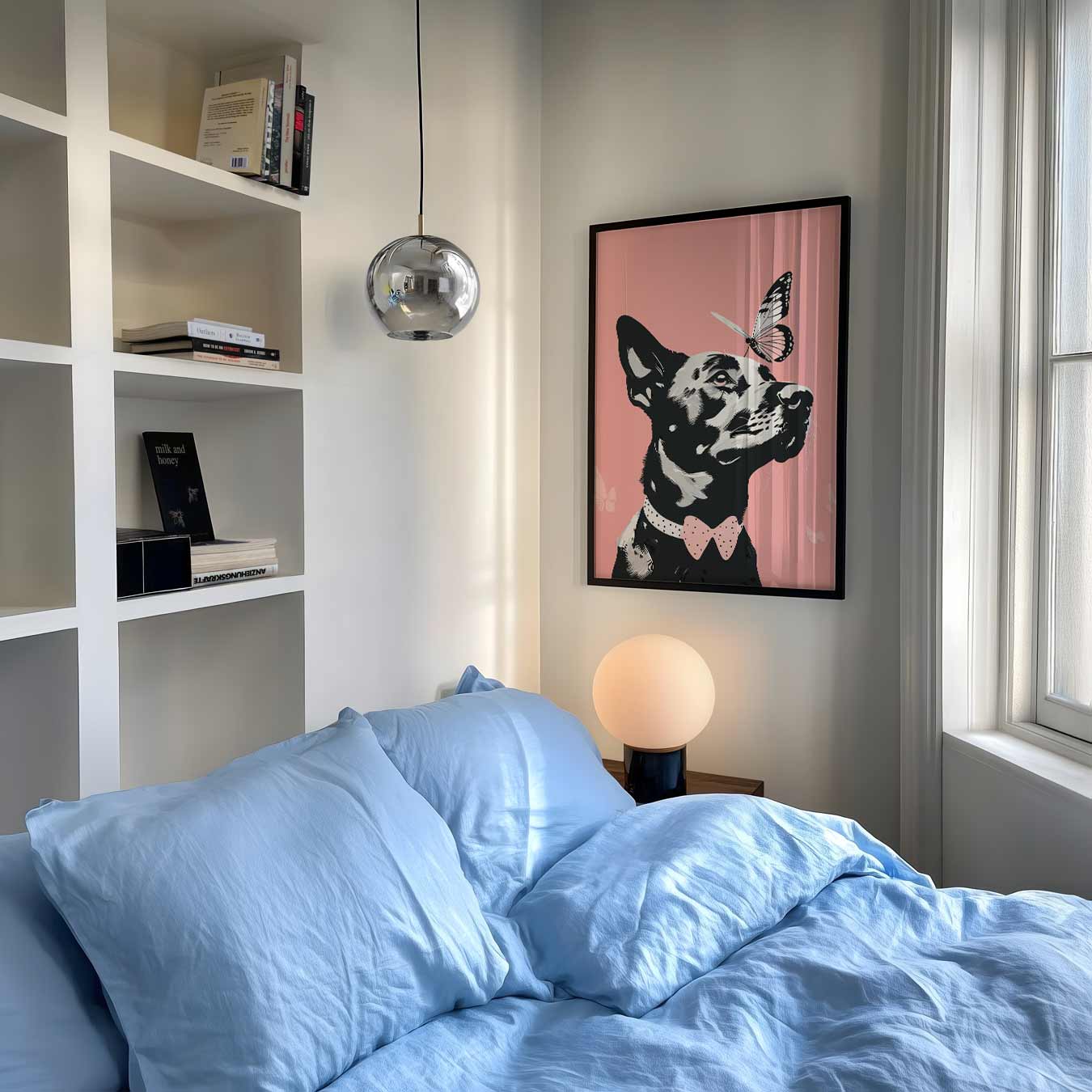 Elegante Hond met Vlinder Poster-WallArtistic