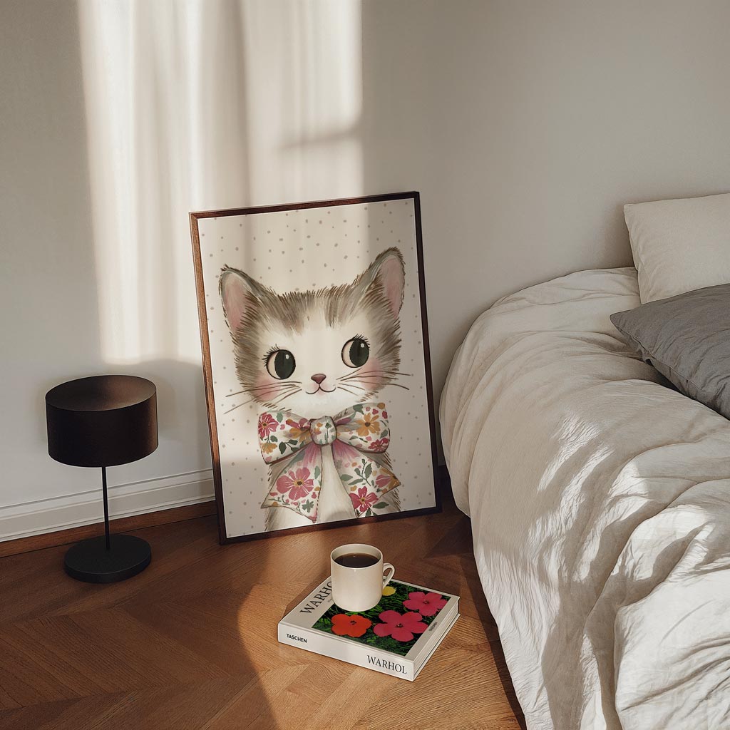 Schattige Kitten Poster met Bloemenstrik Poster-WallArtistic