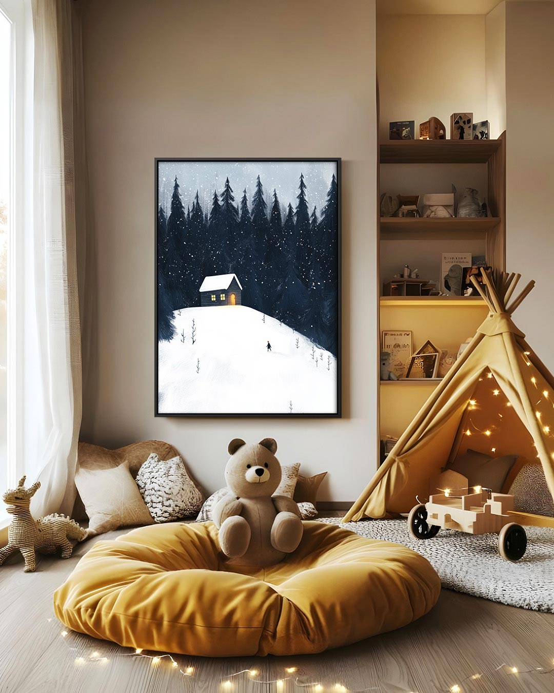 Winterlandschap met huis Kunstwerk