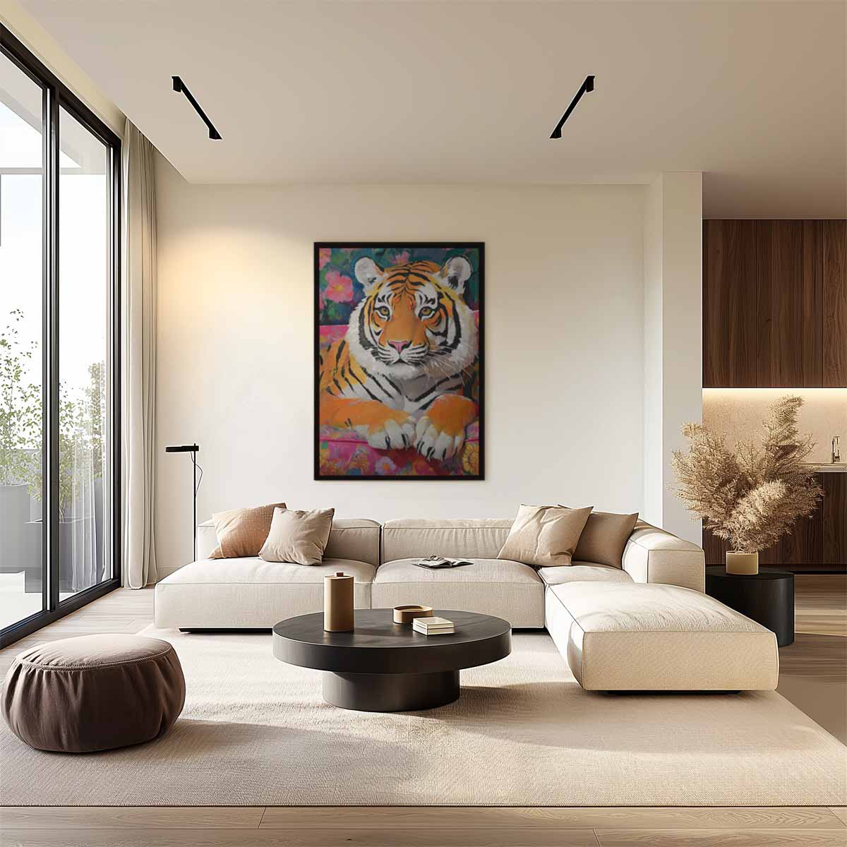 Tropische Tijger Vibes Kunstwerk-canvas-dibond-plexiglas-wanddecoratie-WallArtistic