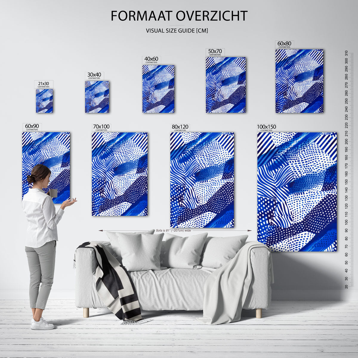 Grafische blauwe patronen Poster