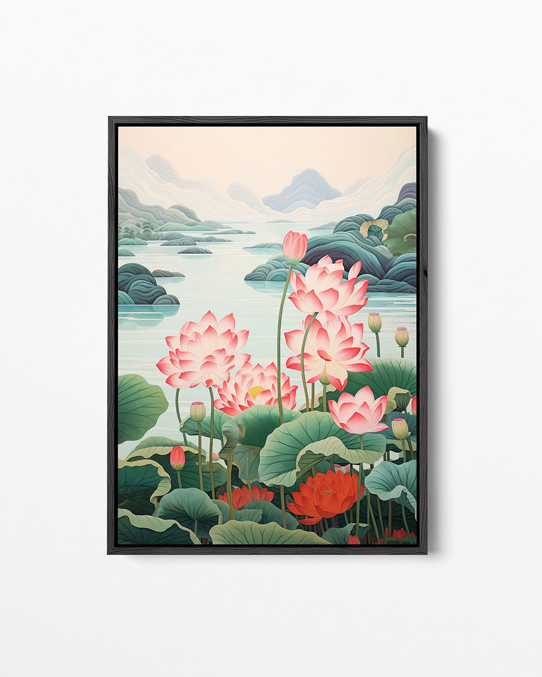 Lotusbloemen en bergen Kunstwerk
