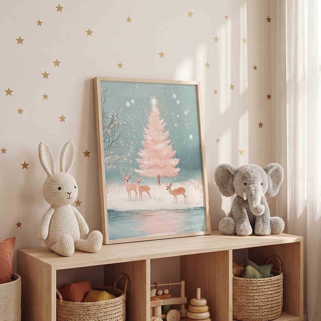 Herten en roze boom Poster