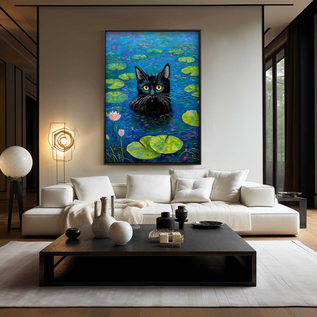 Cat in the Water Lilies Artwork