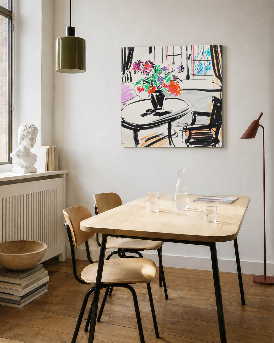 Kleurrijke interieurtekening Kunstwerk