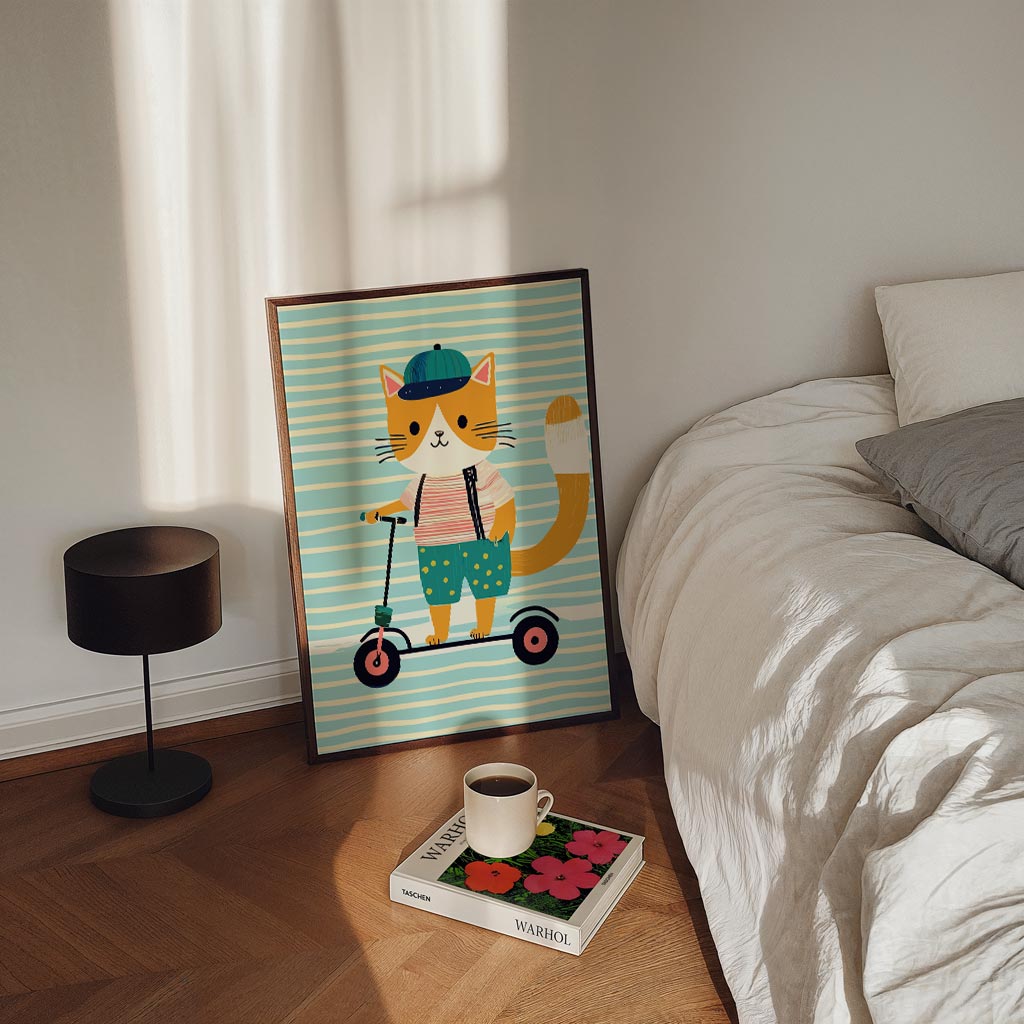 Speelse Kat op Step Poster-WallArtistic