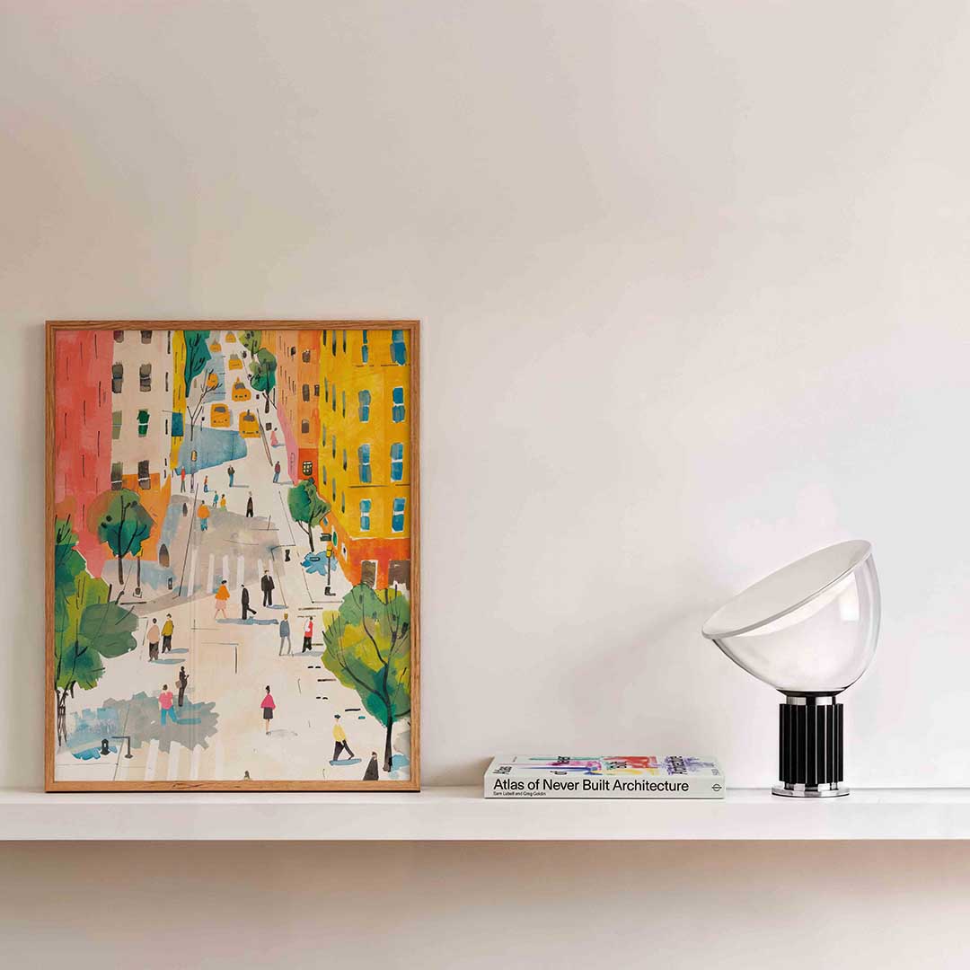 Stadsleven met taxi's Poster