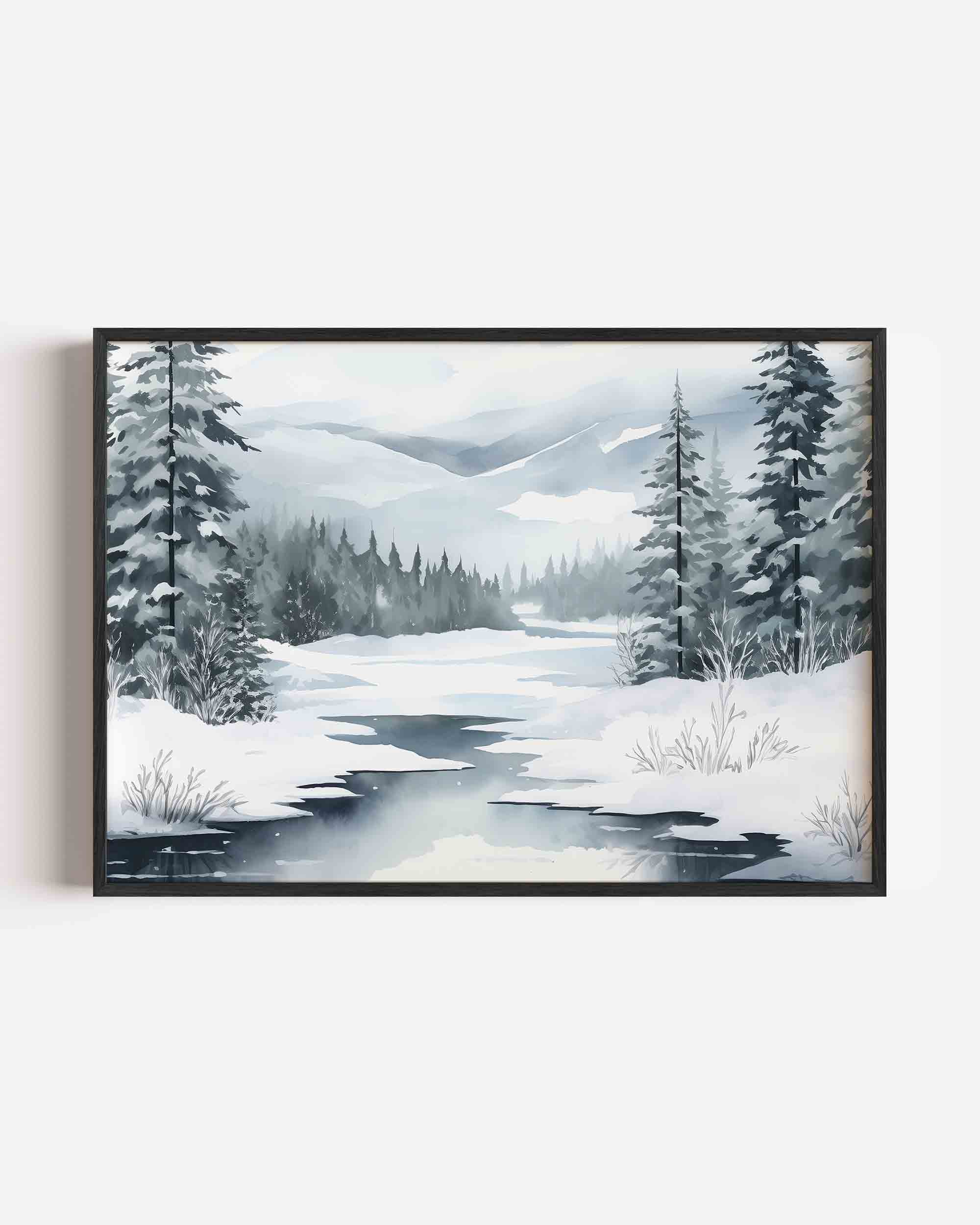 Winterlandschap met besneeuwde bomen Poster