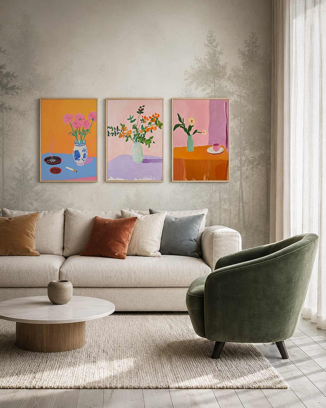 Kleurrijke bloemenvormen Posterset