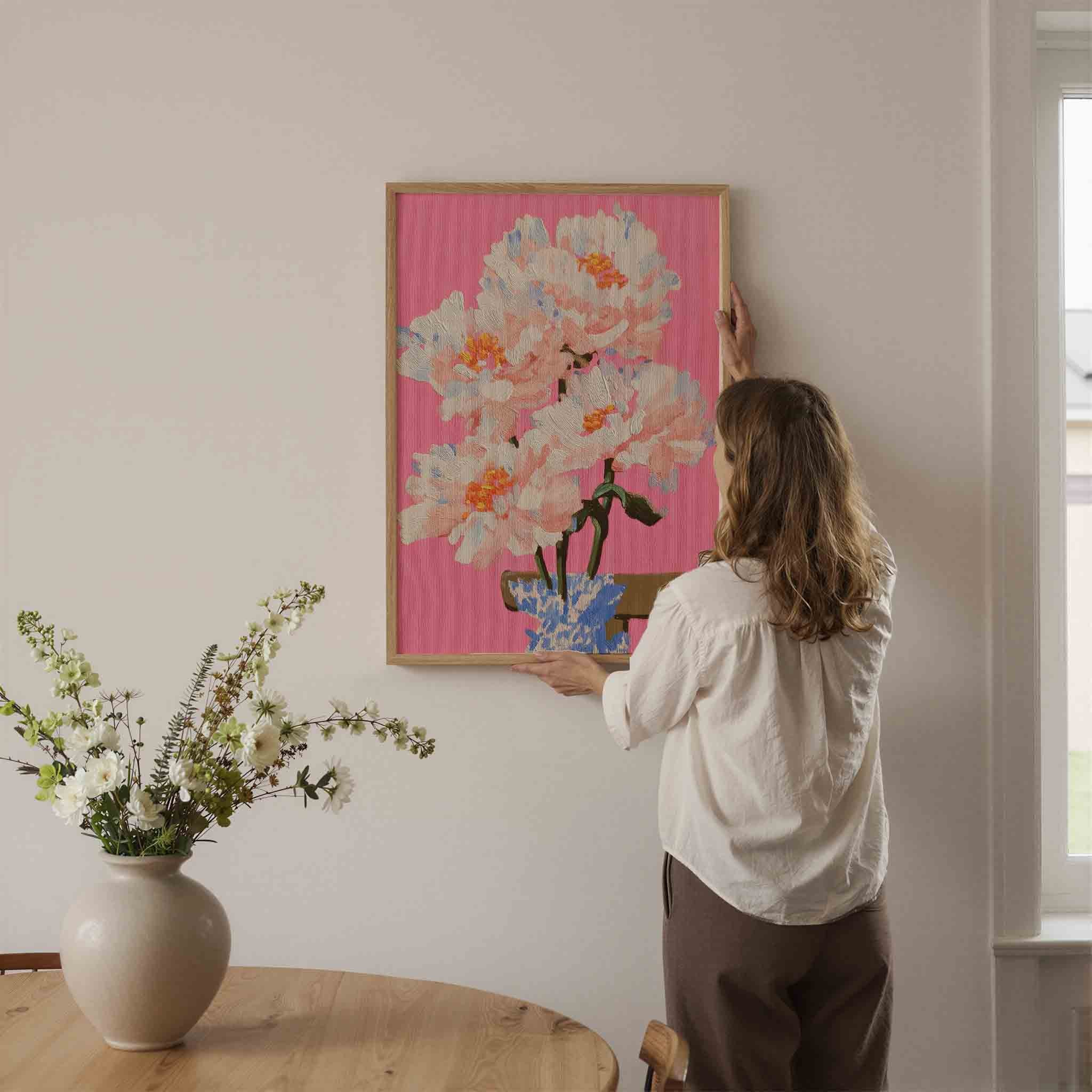 Bloemen op roze achtergrond Poster