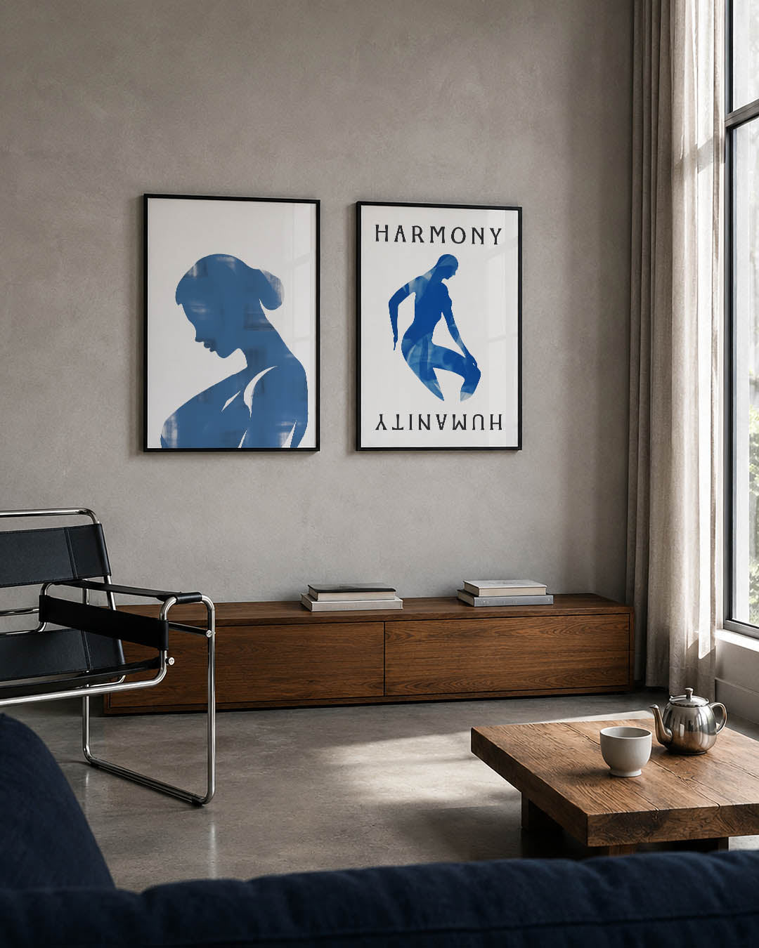 Blauwe silhouet Posterset
