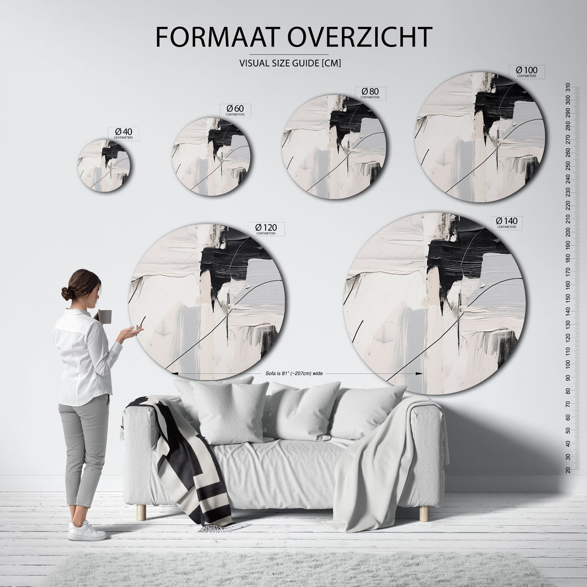 Abstracte zwart wit Muurcirkel