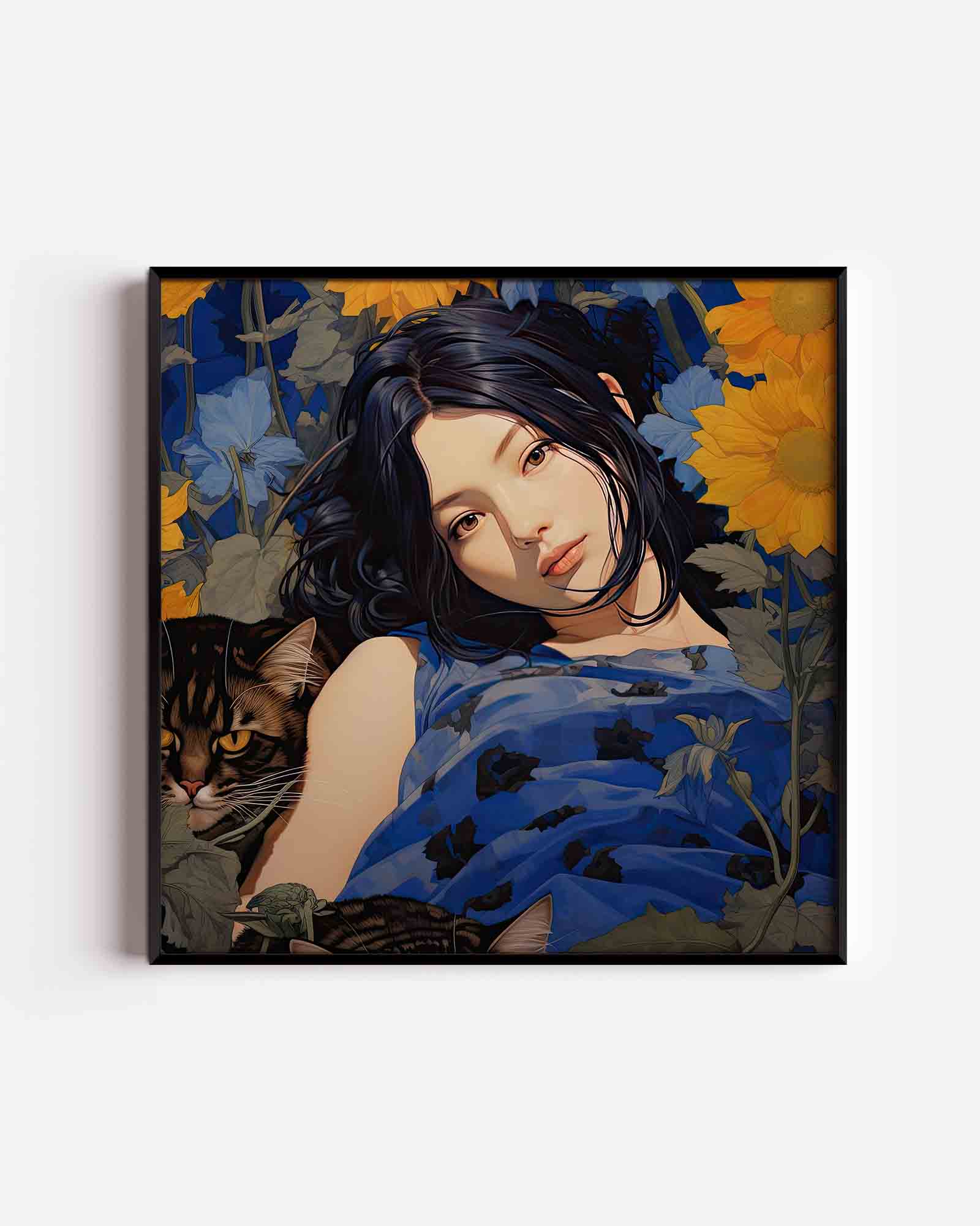 Vrouw met katten en bloemen Poster