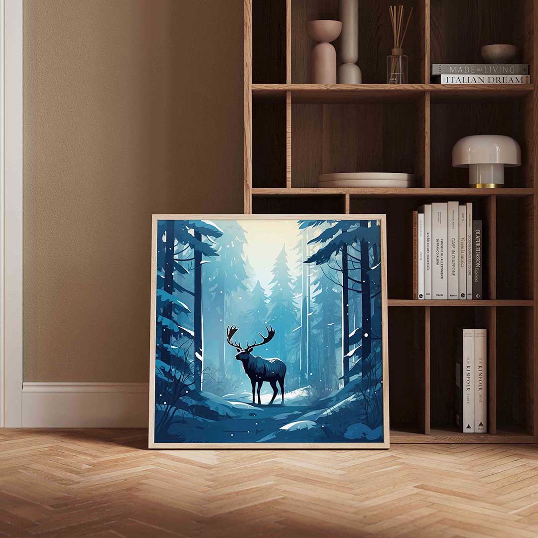 Hert in winterbos Poster