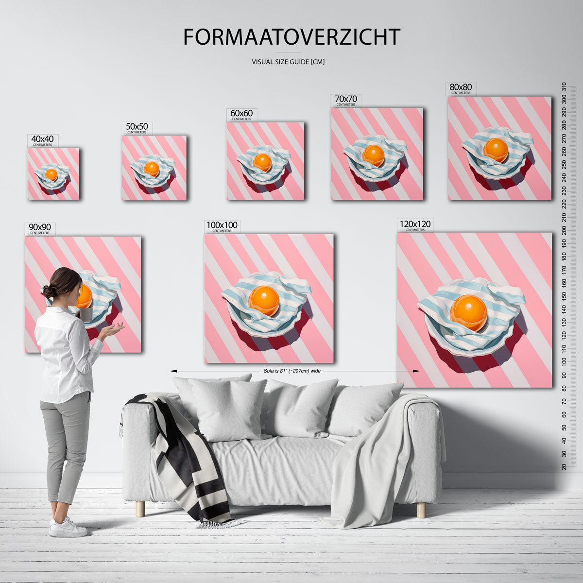 Gestreepte schaal met oranje bal Poster