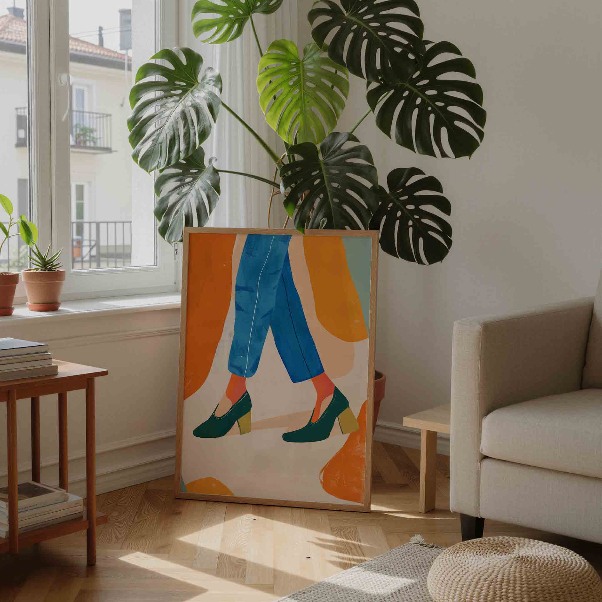 Stappen in blauwe broek Poster