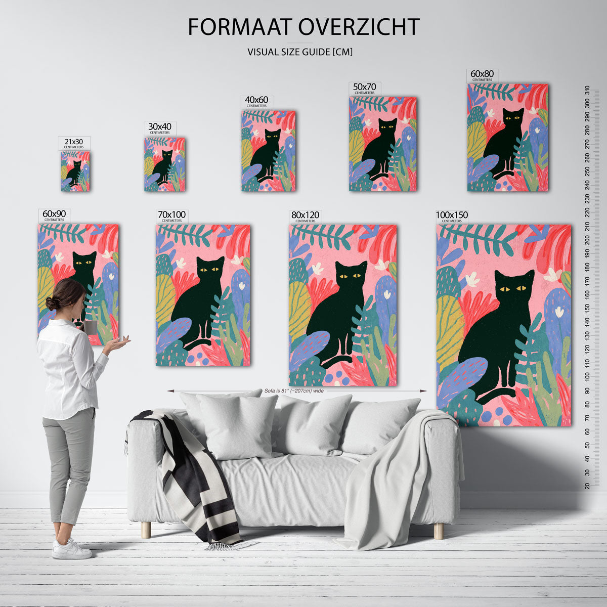 Zwarte kat en bladeren Poster